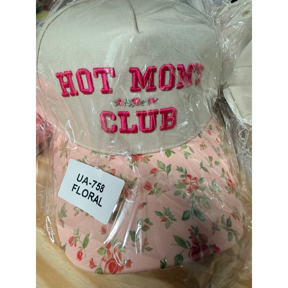Hot Mom Club Trucker Hat Cream Pink Floral Snapback Baseball Cap UA-758 Floral